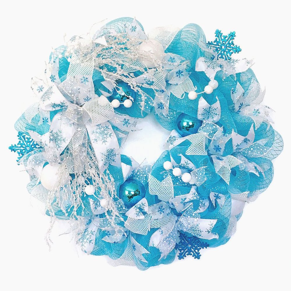 Snowflake Frozen Turquoise Christmas Wreath For Front Door